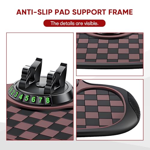 Wuyaoyao Multifunction Car Anti-Slip Mat Auto Phone Holder, PVC Car Dashboard Non-Slip Pad Phone Mount with Temporary Parking Number, Automotive Sticky Dash Pad for Phones, Keys, Gadgets (Black+Brown) - color: Black+Brown