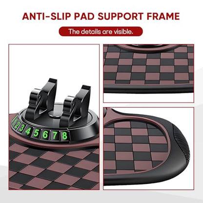 Wuyaoyao Multifunction Car Anti-Slip Mat Auto Phone Holder, PVC Car Dashboard Non-Slip Pad Phone Mount with Temporary Parking Number, Automotive Sticky Dash Pad for Phones, Keys, Gadgets (Black+Brown) - color: Black+Brown