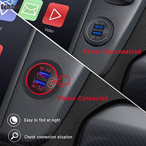 Quick Charge 3.0 Dual USB Car Charger Socket with Touch Switch 12V/24V 36W QC3.0 Dual USB Fast Charger Socket Power Outlet for Marine, Boat, Motorcycle, Truck, Golf Cart(Red) - color: Red