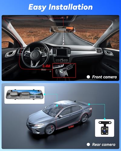 4 inch Mirror Dash Cam,1080P Rear View Mirror Camera for Cars,Dual Dash Cameras Front and Rear HD Night Vision,24H Parking Monitoring,Loop Recording, Motion Detection,Reversing Assistance,32GB TF Card