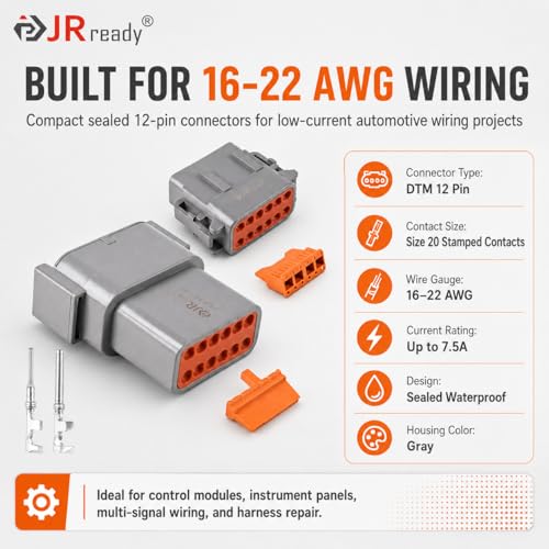 JRready ST6329-12 Deutsch DTM 12 Pin Connector Kit 4 Sets, Size 20 Contacts - size: 12 PIN (4 Sets)