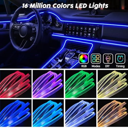 USB Car LED Lights, Interior Car Lights Strip with APP and RF Remote Control, 2 in 1 Ambient Lighting with 157 inches Fiber Optic Music Sync Simple Installation EL Wire Lights (2 in 1/157 inches) - size: 157 inches