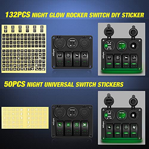 Nilight 4 Gang Rocker Switch Panel SPST On Off 12 Volt Toggle Green - color: Green, size: 4+3 Gang Dual USB