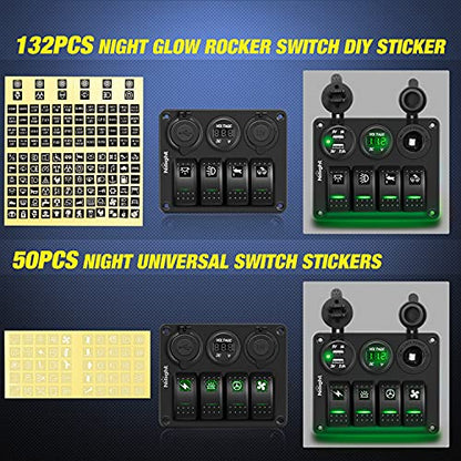 Nilight 4 Gang Rocker Switch Panel SPST On Off 12 Volt Toggle Green - color: Green, size: 4+3 Gang Dual USB