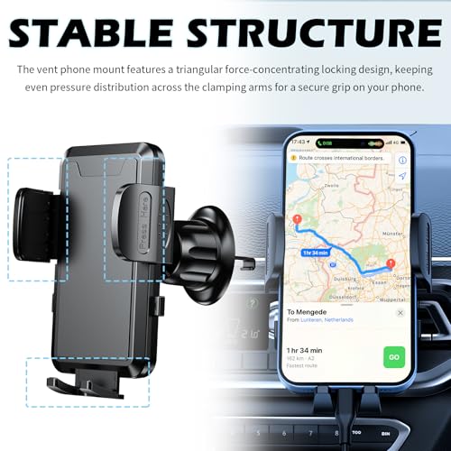 360° Rotation Car Phone Holder Vent,Car Vent Phone Mount with Retractable Hook & One-Hand Release Button for Secure Mounting,Anti-Slip & Anti-Shake Phones Holders for Your Cars