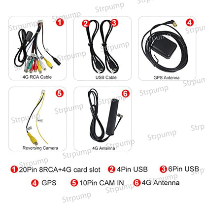 Universal Car Stereo Radio Accessories Set RCA with 4G Sim Card Slot USB Cables CAM in Adapter Mic Cable Wire Adapter Audio Video GPS 4G Antenna for Aftermarket Android Radio with 16Pin - style: 4G RCA Radio Accessories Set