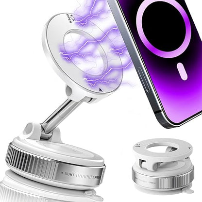 snanlen Upgraded 360° Vacuum Magnetic Phone Holder, Magnetic Car Phone Mount, Hands-Free Suction Cup Phone Holder for Car/Gym/Mirror/Shower/Smooth Surface, Car Mount Fit for iPhone 17 Pro Max White - color: White