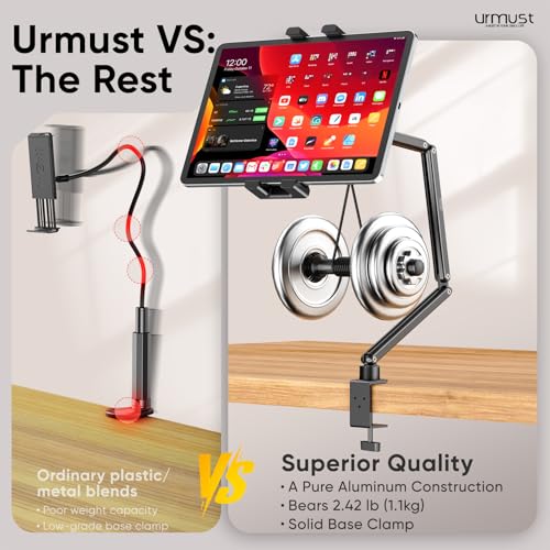 Urmust Portable Monitor Stand 15.6", iPad Stand for Desk - size: 3 Arm Pro-Up to 18.5" Black