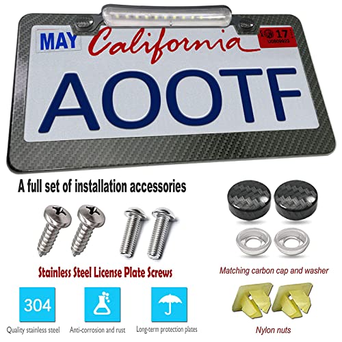 AOOTF License Plate Frame with Light Bar Assembly, Waterproof White - color: Carbon
