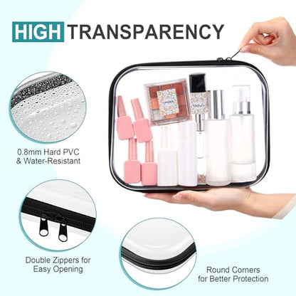 Hoolerry 4 Pcs Hard Clear Zipper Case, Clear, 9.8 x 7.9 x 2 in, Bicolor - color: Black and White, size: 9.8 x 7.9 x 2 in