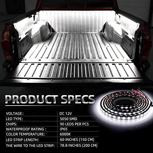LED Truck Bed Light Kit 3PCS 60inch, Flexible Strip with Switch - color: White 3PCS