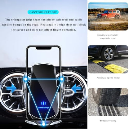 Sun Walker Wireless Car Charger Mount, Electric Induction 15W Fast Charging Bracket Air Vent Phone Holder, Auto-Clamping Wireless Charger Vent Mount Compatible with Most Smartphones (Silver) - color: Silver
