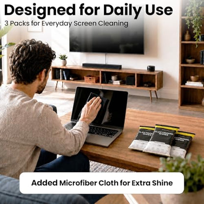 EVEO Electronic Wipes Screen Cleaner - Screen Wipes TV Screen Cleaner Wipes, Computer Screen Wipes, Laptop Screen Cleaner, ipad & Monitor Cleaner, Screen Cleaning Wipes - [90 Wipes + Microfiber Cloth] - size: 1 Count (Pack of 90)