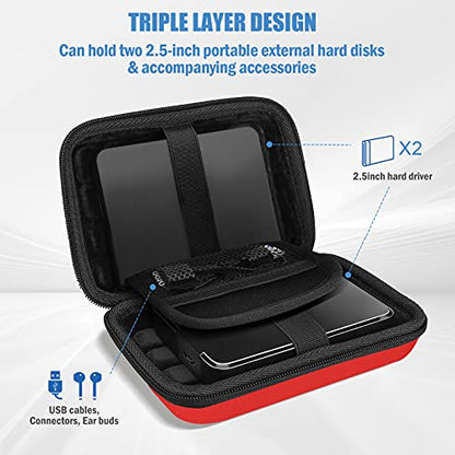 ProCase Hard Drive Case 2.5 Inch for Elements WD My Passport Canvio Basics Seagate Backup Plus Slim Expansion 1TB 2TB 3TB 4TB, Portable Carrying Case Holds 2 External Hard Drives -Red - color: Red
