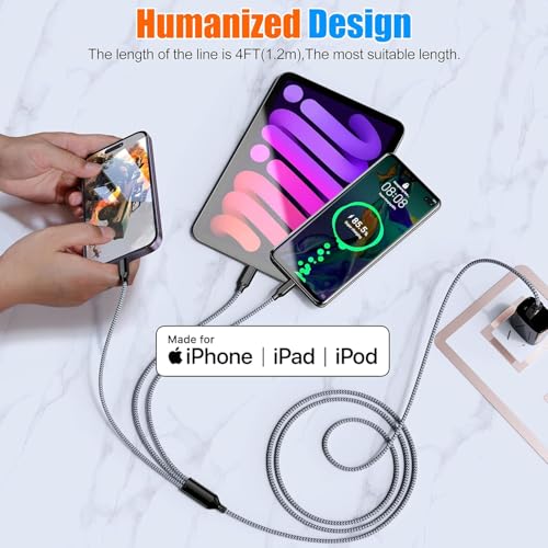 Multi Charging Cable,USB Universal 3 in 1 Charger,2Pack 4ft Car Cord - color: Grey/Black-4FT-2Pack
