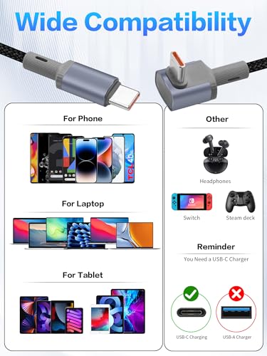 YACSEJAO 100W Short 90 Degree USB C to USB C Cable 5.9inch - style: Straight to Side Angle