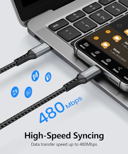50.8cm(20인치) 짧은 USB C to USB C 케이블, 3팩 1.6피트 65W 충전기 케이블 PD 고속 충전 타입 C to 타입 C 코드 브레이디드 삼성 갤럭시 S23 S22 S21, 노트 20/10 울트라, 아이패드 프로, 보조 배터리용 - size: 1.6피트