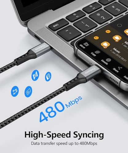 50.8cm(20인치) 짧은 USB C to USB C 케이블, 3팩 1.6피트 65W 충전기 케이블 PD 고속 충전 타입 C to 타입 C 코드 브레이디드 삼성 갤럭시 S23 S22 S21, 노트 20/10 울트라, 아이패드 프로, 보조 배터리용 - size: 1.6피트