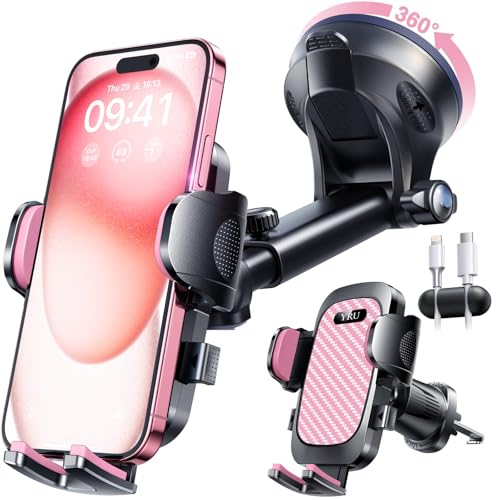 YRU True Military-Grade 360°Rotation Suction 2026 Ultimate Car Phone Holder - color: Pale Pink