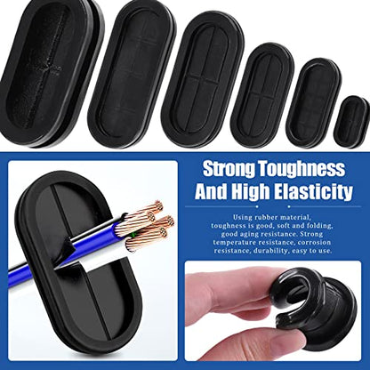Glarks 21Pcs Oval Closed Rubber Grommet Assortment, 6 Size Double Sided Rubber Grommets Firewall Hole Plug Set Electrical Wire Gasket with 1Pc Retractable Knife for Wire, Plug, Automotive, Plumbing - size: Assortment Kit
