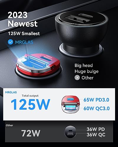 MRGLAS【Upgraded】 125W USB C Car Charger Super Fast Charging for iPhone 17 - color: Red