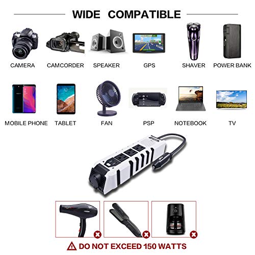 BYGD 150W Car Power Inverter, DC 12V to 110V AC Car Plug Converter - color: 8963WHITE
