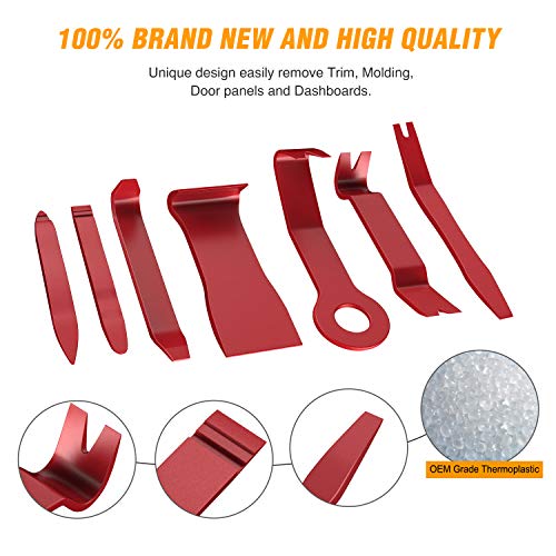 GOOACC 8PCS Auto Trim Scratch Removal Tool Car Audio Dash Panel Window Molding Fastener Remover Tool Kit-Red - color: Red, size: 8PCS Trim Removal