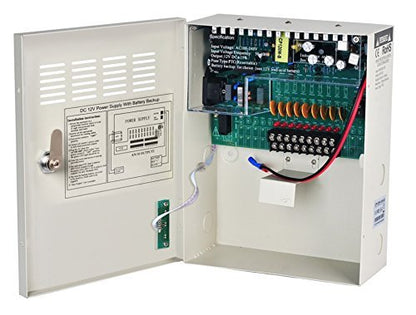 9 Channel 9 Way 12V 5Amp DC Metal Boxed Cabinet Regulated Power Supply Unit with Backup Battery Link for Burglar Alarms CCTV Cameras PTZ Access Control - size: 5A9CH