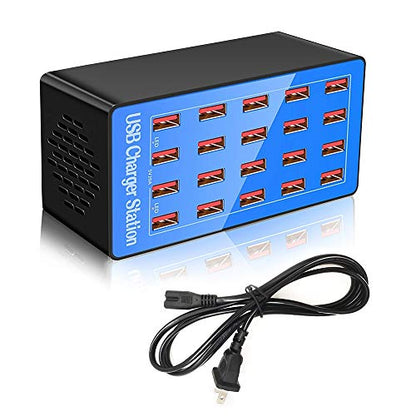MaxLax USB Charging Station, 20-Port 100W/20A Multi-USB Charger Station for Smartphones, Tablets, and Other Devices - color: LIght blue-20 port