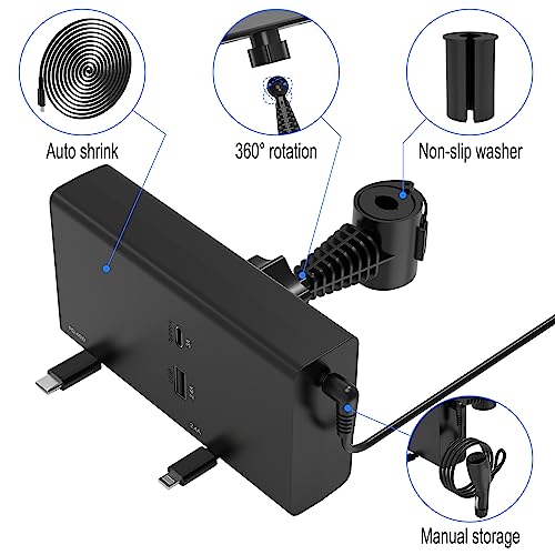 Multi Car Retractable Backseat Car Charger 5 in 1 Car Charging Station Box for iPhone/Samsung, 60W Cigarette Lighter Adapter Uber Taxi Lyft Turo Share Ride Customer Charging Dock Attach to Headrest