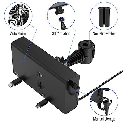 Multi Car Retractable Backseat Car Charger 5 in 1 Car Charging Station Box for iPhone/Samsung, 60W Cigarette Lighter Adapter Uber Taxi Lyft Turo Share Ride Customer Charging Dock Attach to Headrest