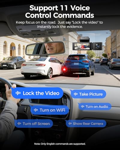 AZDOME 3 Channel Dash Cam Front and Rear Inside, 4K+1080P+2.5K ADAS Dash Cam, 3.19'' IPS Car Camera, 5.8G WiFi GPS Dash Cam for Cars, Voice Control, Night Vision, 24/7 Parking Mode, 64GB Card M550 Pro - color: Matte Black