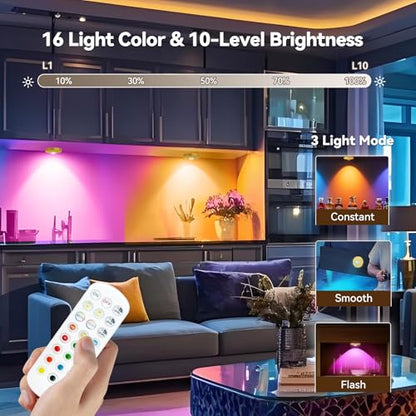 Rechargeable Puck Lights with Remote, 3 Pack Magnetic Under Cabinet Lighting, 1500mAh Battery Operated LED Tap Lights with Dimmer & Timmer for Kitchen, Closet, Shelf - 3 Color Temps & 12 RGB, Gold - color: Gold