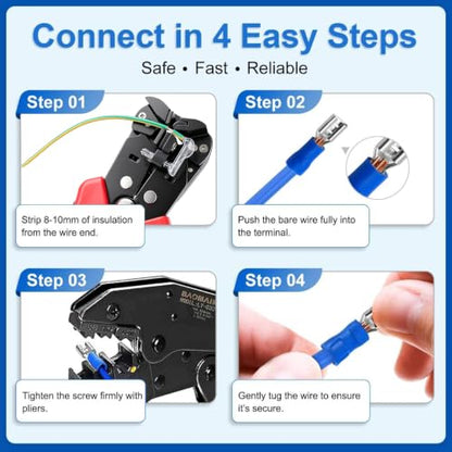 BAOMIAN 100-Pack 16-14 AWG Wire Pin Connectors, Blue Insulated Terminals - size: 16-14 AWG