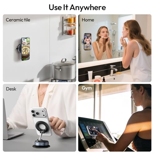 ULANZI Vacuum Suction Cup Phone Mount, 360° Rotatable Magnetic Phone Holder with Adhesive Pad, ≥14N Magnet for Car Kitchen Gym, Car Truck Accessories for iPhone 17 16 Vehicle Mounts