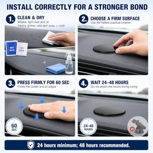 Dashboard Pad Mounting Disk for Suction Cup Mounts Only, 3.23 in Heat-Resistant Adhesive Base with Flexible Steel Reinforcement, Fits Flat & Curved Dashboards, Phone Holders, GPS & Dash Cams 3 Pack - style: 3 Count (Pack of 1)