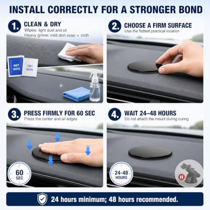 Dashboard Pad Mounting Disk for Suction Cup Mounts Only, 3.23 in Heat-Resistant Adhesive Base with Flexible Steel Reinforcement, Fits Flat & Curved Dashboards, Phone Holders, GPS & Dash Cams 3 Pack - style: 3 Count (Pack of 1)