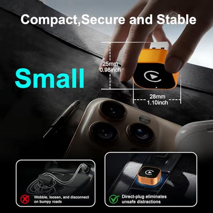 Wireless CarPlay Adapter for Apple iPhone & Android Auto, Mini CarPlay Adapter Convert Wired to Wireless,Plug & Play, Auto-Connect, No Delay, BT 5.4, 2.4G/5G WiFi [2026 Upgraded] - color: Orange