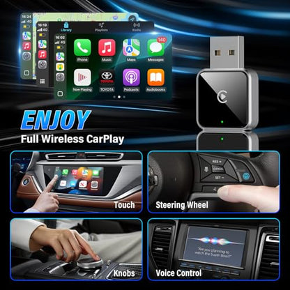 Wireless CarPlay Adapter for iPhone, Converts Factory Wired CarPlay to Wireless, 5 GHz Plug-and-Play Dongle, USB-A and USB-C, iOS 10+