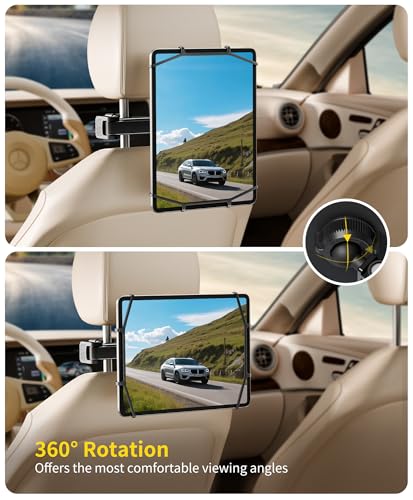 FANGOR Tablet Holder for Car - [3 in 1 Adjustable Extension Arm] Upgraded iPad Holder for car Backseat with Holding Net, Road Trip Essentials for Kids, for 7-13" iPad Pro, Air, Mini, Galaxy, Fire HD - size: 1 Pack - fit for 7-13" tablet
