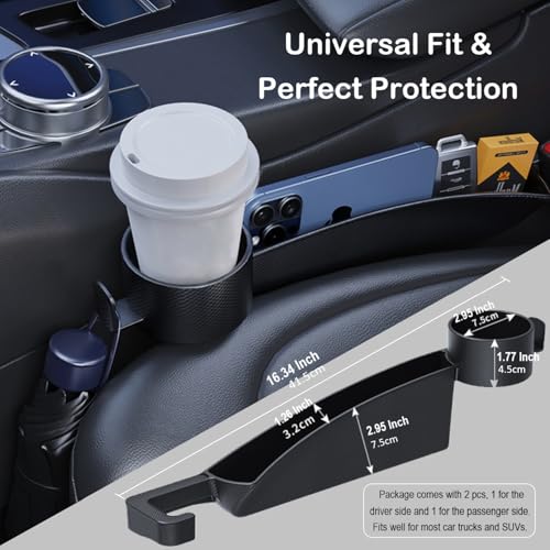 Car Seat Gap Plug with Storage Slot, Auto Gap Filler Organizer with Cup Holder, Universal Carseat Side Gap Filler Strip 2 Pack Between Front Seats & Console, Anti-drop Pad with Seatbelt Holes, Black - color: Black, Cup Holder & Hook