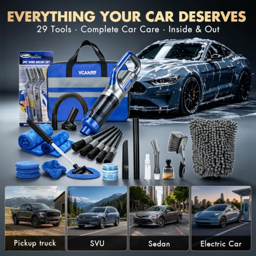 VCANENERGY 29PCS Car Cleaning Kit Interior Detailing for Men Women（Blue） - color: Blue