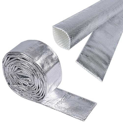 Automotive Aluminum Heat Shield Sleeve Wrap Wire Up to 485 °F, Cable Heat Shield Fire Sleeve Heat Resistance Silver Inner Diameter (1"-22ft) - size: 1"-22ft