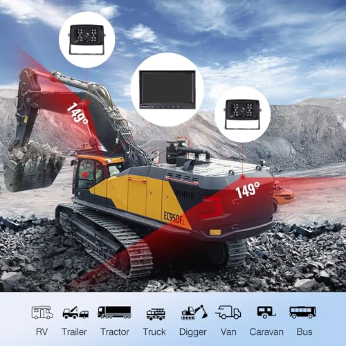 7" AHD1080P 2-Wired RV Backup Camera System, IP69K Waterproof IR Night Vision Reversing Cameras, Vibration-Proof 20G for Trailer/Tractors/Truck/Excavator/Caravan/Skid Steer/Heavy Equipment - size: 7" 2-Cam
