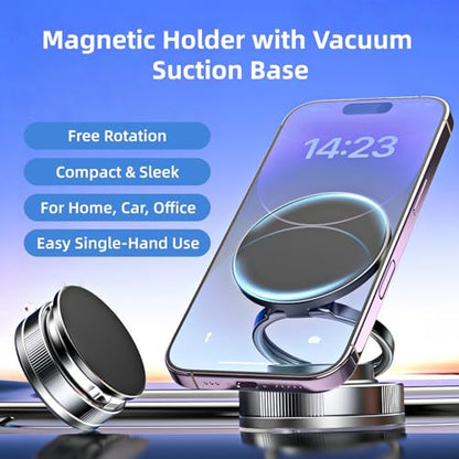 2026 Upgraded Magnetic Car Phone Holder for Magsafe: 360° Rotatable Adjustable Vacuum Car Phone Mount with 98LBS Suction & 2400gf Magnet, Universal for Car/Gym/Mirror, Fits iPhone & Android - color: E. T28-Black Base