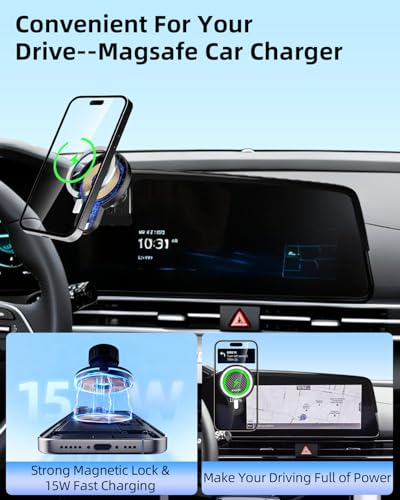 PZK Car Phone Mount for Hyundai Elantra 2021-2026 8-Inch/10.25-Inch Screen - color: Magsafe+ Wireless Charger, size: No Extension Rod