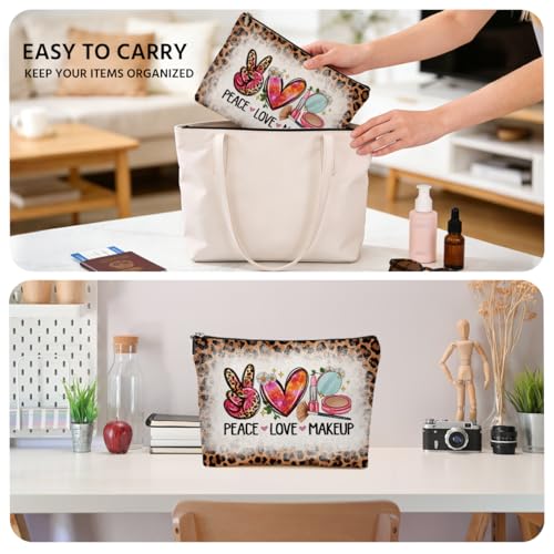 JIUWEIHU Peace Love Makeup Bag, Leopard Print Gifts for Women Cosmetic Bags - color: Multicolor 0067