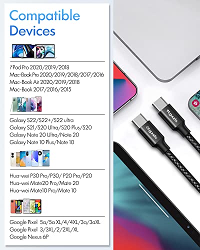 etguuds USB C to USB C Cable 6ft, 2-Pack 60W C to C Cable Fast Charging - color: Black, size: 6ft