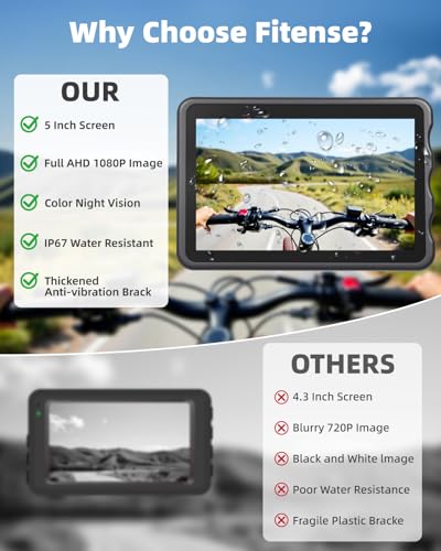 Fitense Bike Camera 360° Rotatable 5" 1080P 10000mAh Rear View Monitor - size: 5'' HD/10000mAh