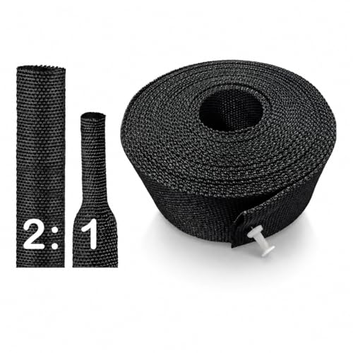 2:1 Heat Shrink Braided Sleeve 2 inch 10FT, Automotive Wear-Resistant Fabric Flat Woven Tubing, Flexible Abrasion Protection Sleeving for Wiring Harness, Cable Sheath, Wires & Hoses Protection - size: 50mm-2" I.D x 10FT